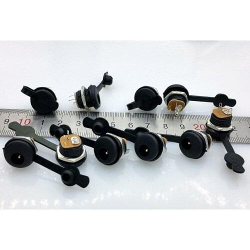 3pin 5.5x2.1mm DC power supply socket DC Female Panel Mount Connector inside nut with waterproof cap 100pcs/lot