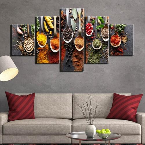 5 piece kitchen food canvas painting food Picture wall picture 5 panels spices living room wall art wall pictures