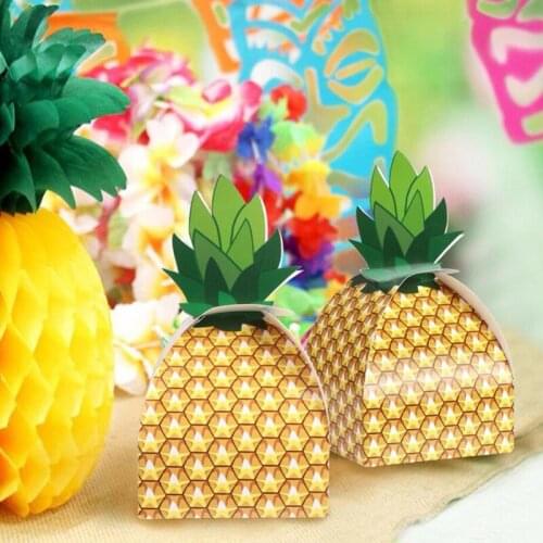 6pcs DIY Hawaii Tropical Paper Pineapple Candy Box Favor Box Party Decoration