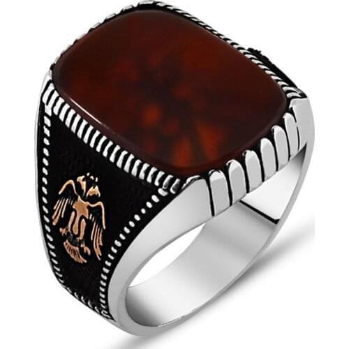925 Sterling Silver Ring for Men with Red Agate Stone Vintage Gift Jewelry Fasion Onyx Agate Zircon Men Rings