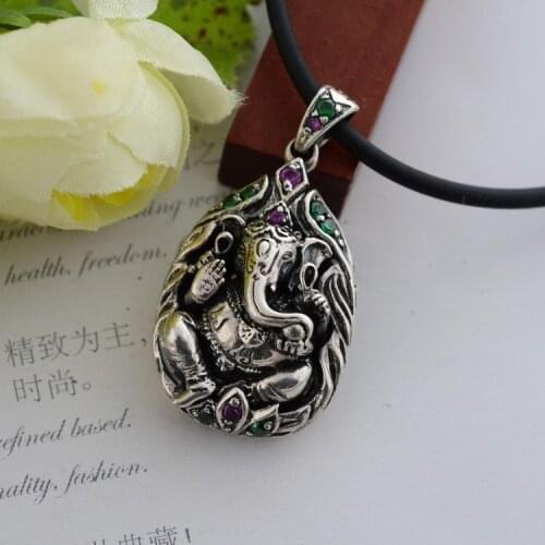 925 Sterling Silver Jewelry Vintage Silver Pendant Ganesh 039076w