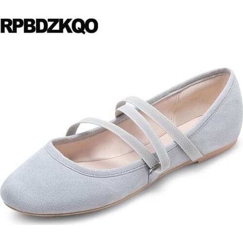 Ballet Suede Japanese School Designer Shoes Women Luxury 2021 Round Toe Mori Girl Ballerina Mary Jane Flats Gray Grey Slip On