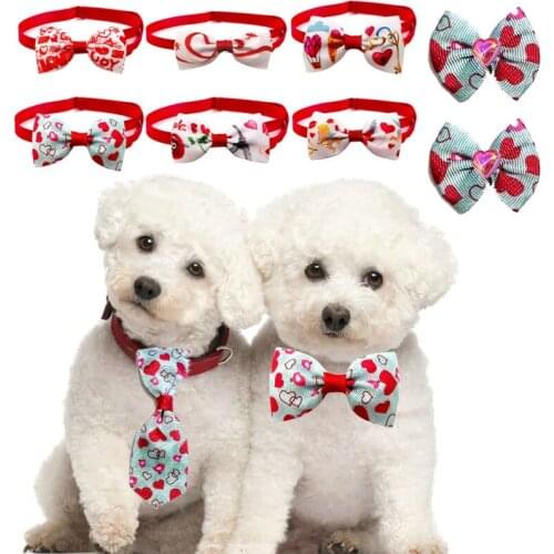 50pcs Cat Dog Hair Bows Valentines Day Pet Love Cupid Cat Dog Bow tieTie Dog Hair Rubber Bands Couple Pet Accessories