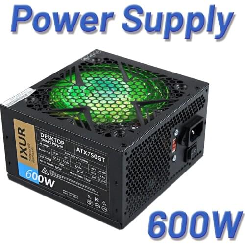 IXUR Max 600W PC PSU Power Supply unit Black Gaming Quiet 120mm rgb Fan 24pin 12V ATX Desktop Computer Power Supply BTC