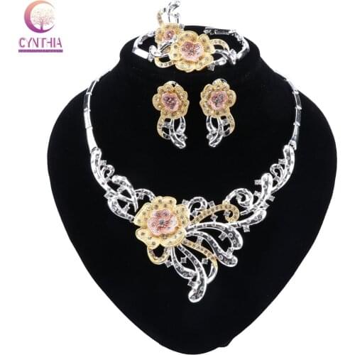 CYNTHIA Dubai Fashion Jewelry Sets for Women Wedding African Elegant Crystal Necklace Earrings Engagement Gift