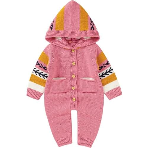 Newborn Baby Rompers Knitted Toddler Knitted Hooded Sweater Infant Fashion Long Sleeve Outfits Onesies Overalls for Kids