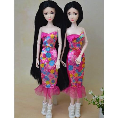 Pink High Quality Sleeveless Long Fitting Dress For Barbie Dolls Vestidos Party Fishtail Dress For 1/6 BJD Doll Accessories