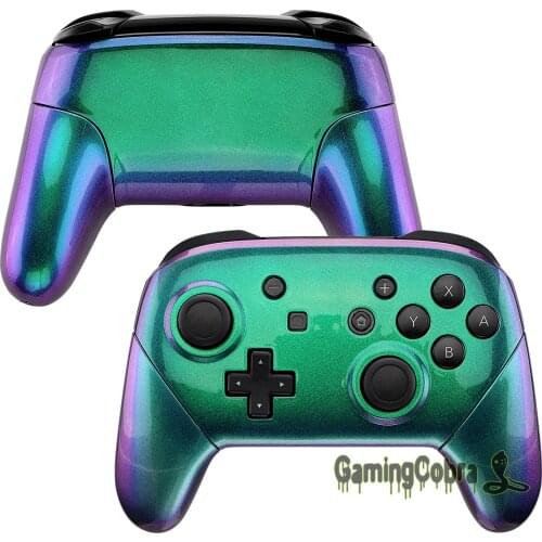Chameleon Green Purple Faceplate & Backplate Housing Shell Cover Handles Replacement for NS Switch Pro Controller