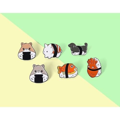 Rice Ball Enamel Pins Cute Animal Octopus Fish Dog Brooches Badge Accessories on Backpack Cap Gift for Women Men Jewelry