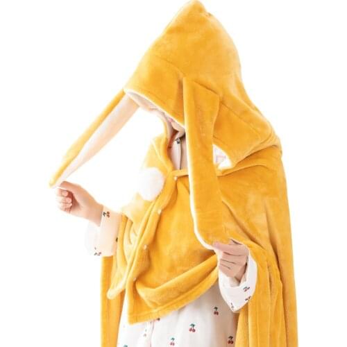 Flannel Bath Towel Long Ear Cap Flannel Cute Blanket Wrapping Shawl Blanket