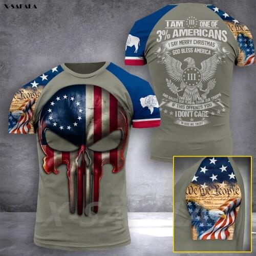 WYOMING USA American City Skull Flag Army 3D Printed High Quality Milk Fiber T-shirt Round Neck Men Female Casual Tops