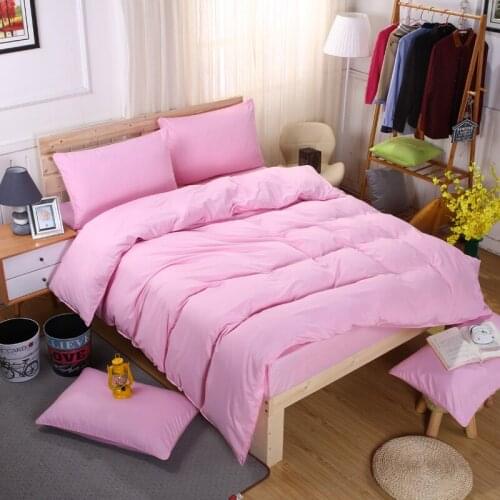 Classic Simple Solid Color Bedding Sets 3/4PCs King Queen Full Twin size Pure Pink Duvet Cover Flat Sheet pillowcase(s) set