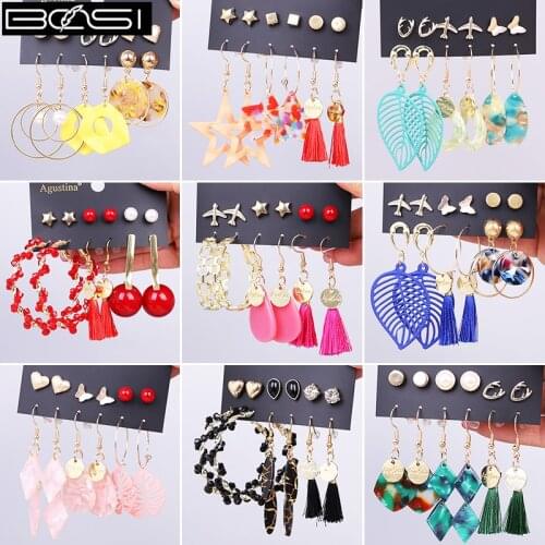 BOSI stud set earrings fashion jewelry drop earrings Women pearl long earrings simple earring set girls small cute wholesale cc