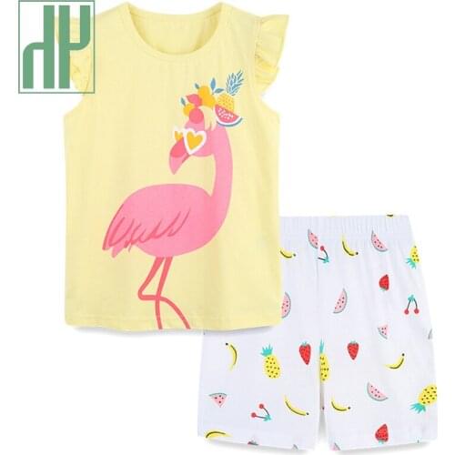 HH Baby Girls Clothing Sets 2021 New Summer Kids Cotton Cartoon T-shirt Shorts Pants Girl Casual Suit Children Top Clothes Set