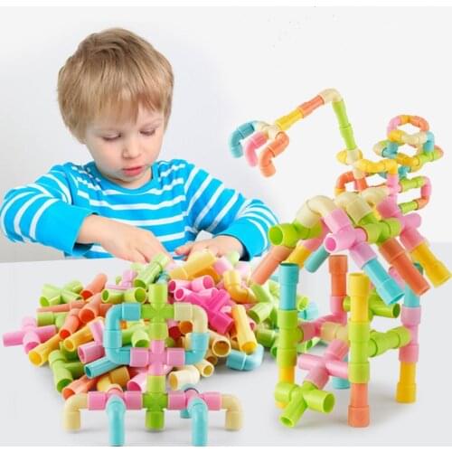 Montessori Multicolor Pipe Tube Building Blocks Creative Early Educational Colorful Parenting Building Block Toy for Kids HC0278