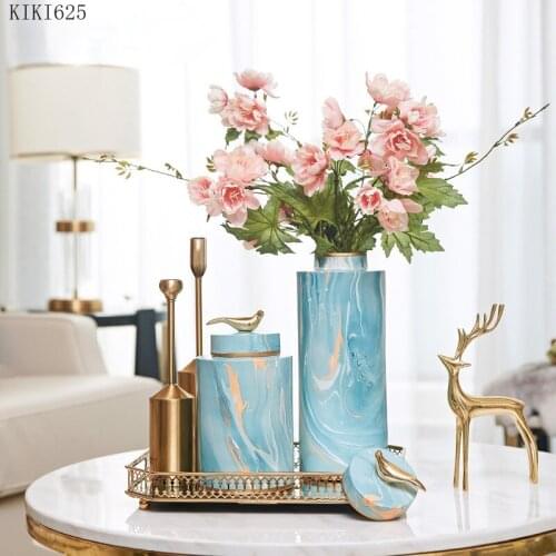 Creative Light Blue Painted Vase Ceramic Storage Jar Flower Arrangement Dried Flower Hydroponic Vase Wedding Home Decoration New