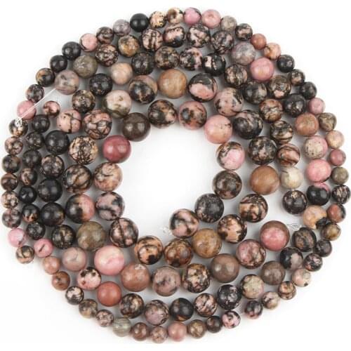 Natural Stone Black Lace Rhodonite Beads Round Loose Spacer Beads For Jewelry Making DIY Handmade Bracelet 15"Inches 4 6 8 10mm
