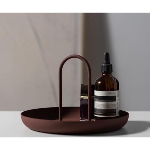 Round Jewelry Tray Living Room Kitchen Table Meal Ring Trays Storage Sundries Tray With Handle Home Decor