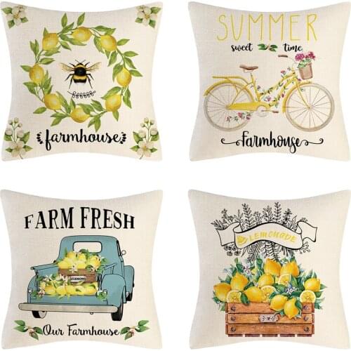 Linen Throw Pillow Covers 45x45cm Home Decorarive Pillow case Beige Cushion Cover Farmhouse Living Room Sofa Flower Car Bicycle