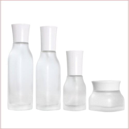 50/40/100/120ML frosted clean Empty glass bottle/jar lotion/mist spay pump Cosmetic Packing Refillable Bottles w white cap