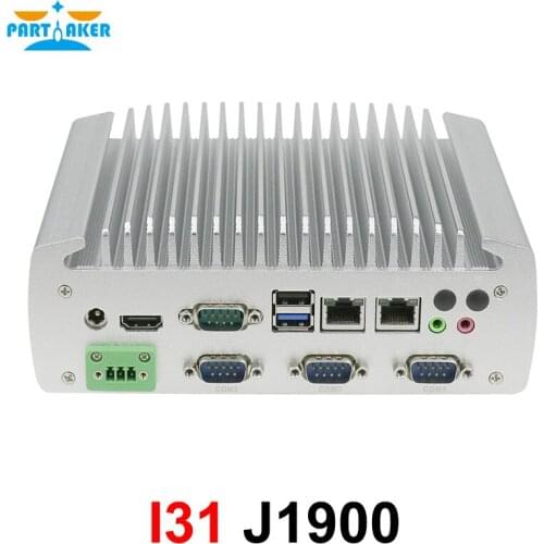 Partaker Fanless Industrial Mini PC Intel Celeron J1900 Quad Core Dual Lan Linux Micro Computer Support RS232 RS485 COM HD-MI