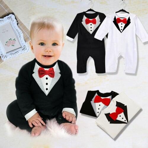 Baby Boy Fashion Bow Tie Gentleman Romper 0-3Y Infant Toddler Autumn Casual Cotton Long Sleeve O Neck Jumpsuit Outfits