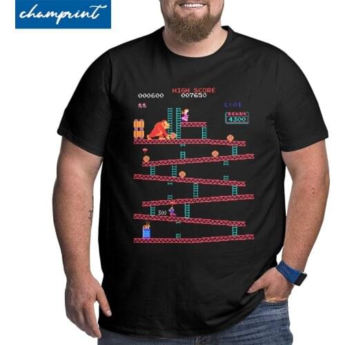 Men Donkey Kong T Shirts Arcade Game Collage Vintage Retro Tops Crew Neck Big Tall Tees Plus Size 4XL 5XL 6XL T-Shirts