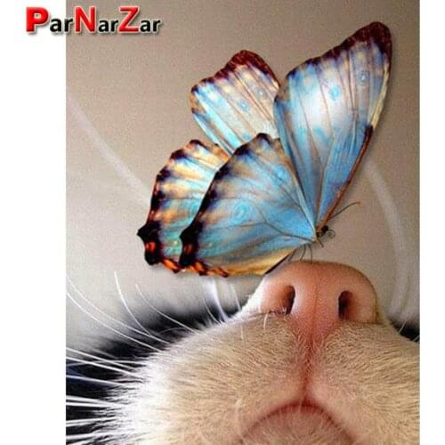 ParNarZar 5D DIY Diamond Painting Embroidery Butterfly Cat Nose Stitch Diamond Embroidery Rhinestone Painting Cross Stitch Kit