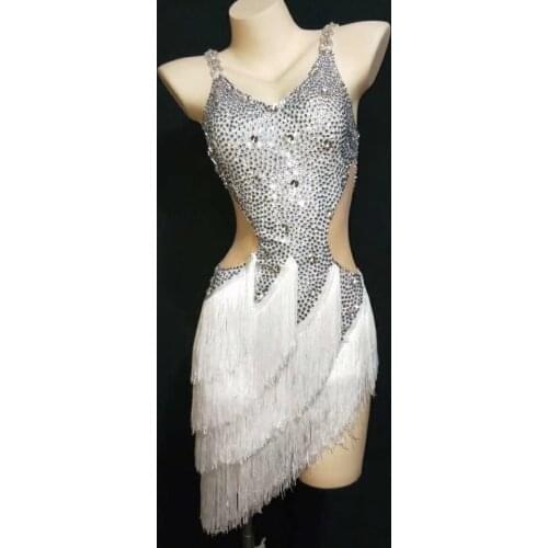 New Top Sale Latin Dance Dresses For Women High-grade Rhinestone Club Party Dancer Singer Entertainer Fringe Tassel Dress DJ947