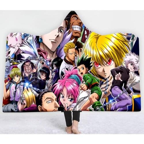Anime Hunter Hunter 3D Printing Throw Hooded Blanket Wearable Warm Fleece Bedding Office Quilts Soft Adults Travel