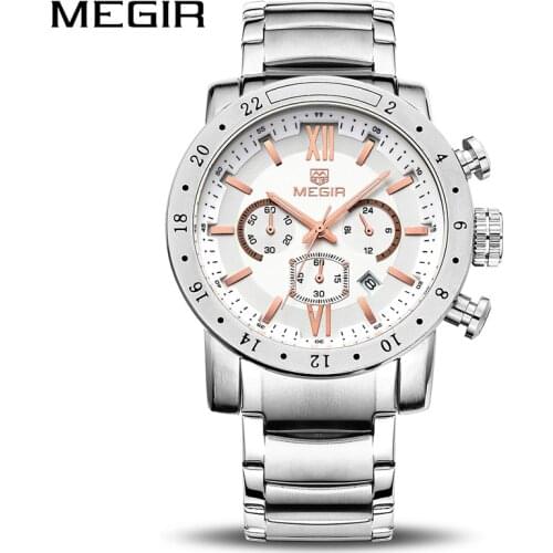 MEGIR Original Quartz Men Watch Stainless Steel Business Wrist Watches Clock Men Big Dial Waterproof Luminous Relogio Masculino