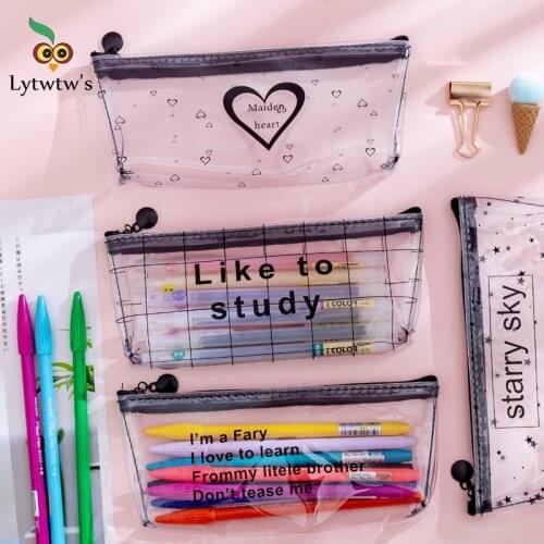 1 Pieces Lytwtws New Kawaii Cute Transparent PVC Pen Pencil Bag School Stationary Receive Tools Makeup Pouch Cosmetics Case