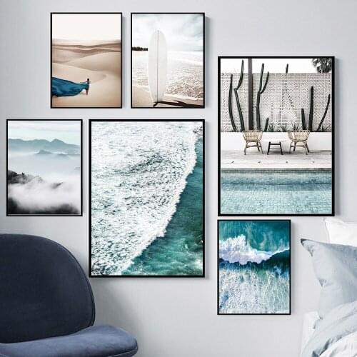 Desert Dress Woman Poster and Prints Surfboard art Print By the Pool Canvas Painting Seascape Posters on the Wall Home Decor