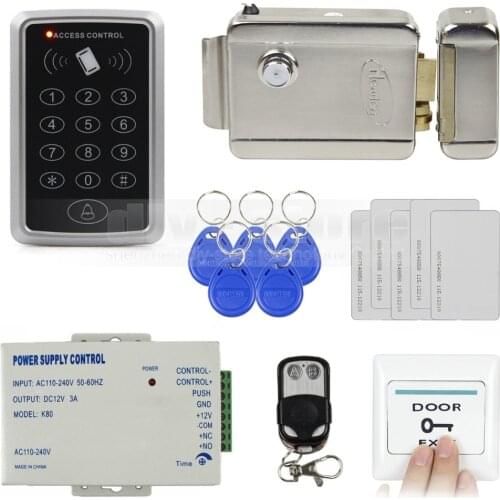 DIYSECUR Remote Control 125KHz Rfid Access Control System Full Kit Set + Electronic Door Lock + Power Supply + Exit Button