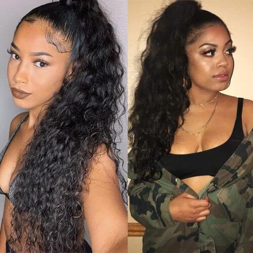 Sapphire Kinky Curly Ponytail Human Hair Drawstring Ponytail With Clip Ins Extension Afro Puffy Brazilian Curly Hair Extension