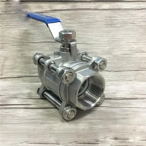 BSPT 1/2" 3/4" 1" DN15 DN20 DN25 3 Piece Full Port Ball Valve Thread Type Stainless Steel 304 1000psi Blue Vinly Insulation
