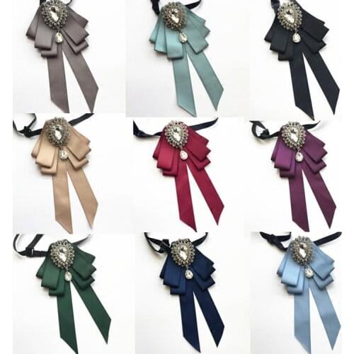 Vintage Crystal Fabric Bow Tie Brooch Korean Fashion Bowties Neckties for Women White Shirt Collar Luxury Jewelry Accessories