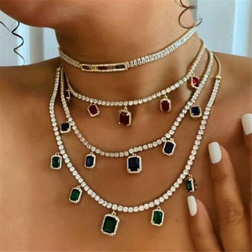 Vintage 2020 Fashion Multilevel Pendant Necklaces For Women Boho New Geometric Colorful Square Crystal Female Necklace Jewelry