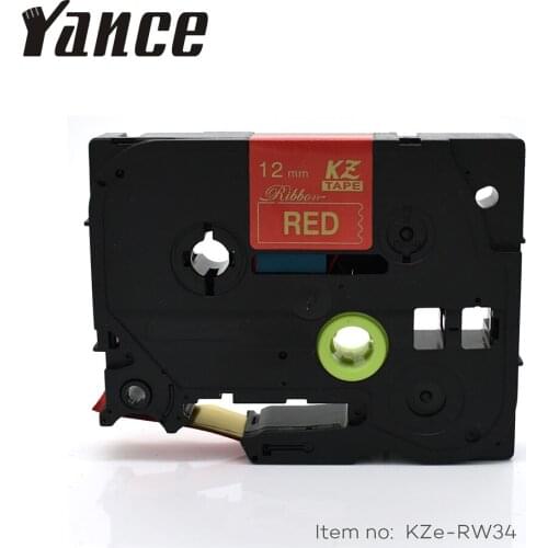 Yance TZe-RW34 TZe tape 12mm Satin Ribbon compatible for Brother P Touch label printer Gold on Red TZ-RW34 tze RW34 Label Tape