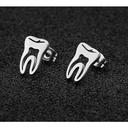 Hfarich Unique Designed Tooth Earings for Men Women Punk Stainless Steel Teeth Jewelry Dentist Doctor Accessories