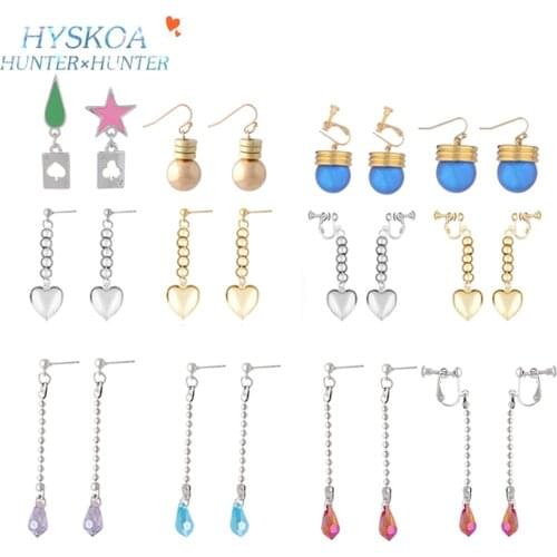 20Pcs/Lot Anime HUNTER x HUNTER Hisoka Drop Earrings Pink Stars Teardrop Poker Stud Earring Heart Ear Clip Costume Prop Jewelry