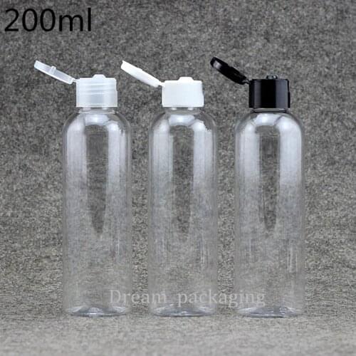30pcs/lot)200ml transparent shampoo plastic travel bottles with flip top cap,refillable travel shampoo packaging PET bottles