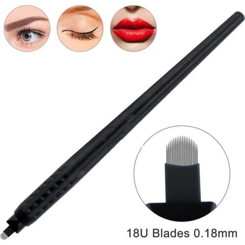 5pcs Professional Permanent Makeup Black Disposable Microblading Pens Hand Tools 0.18mm 18u Pins Needles Embroidery Blades