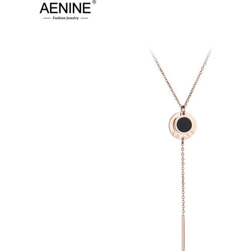 AENINE 316L Stainless Steel Love Tassel Pendant Necklaces Jewelry Luxury Rose Gold Black Shell Necklace For Women Girls AN17047