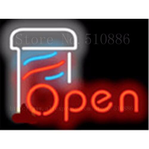Barber Pole OPEN Businese Tube Neon sign Beer Club Handcrafted Automotive signs Shop Store Business Signboard Signage 17"x14"