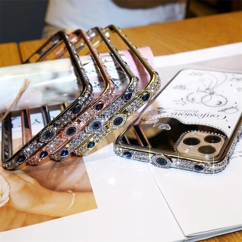 Glitter Diamond case for iphone 7 8 plus 11 12 Pro max X XS Max XR 12mini Metal Frame Luminous Shockproof Aluminum Bumper Cover