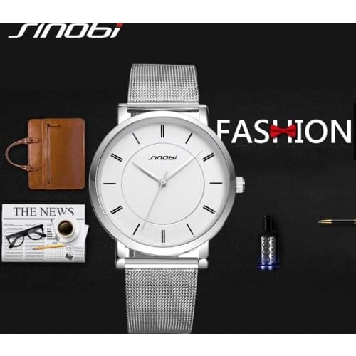 SINOBI Mens Watches Top Brand Luxury Stainless Steel Mesh Strap Watch Men Ultra Thin Dial Clock Man Relogio Masculino 2018 9600