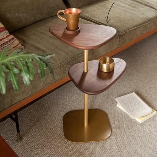 Solid Wood Living Room Sofa Console Table Designer Hotel Double-layer Corner Table Modern Simple Bedroom Furniture Coffee Tables