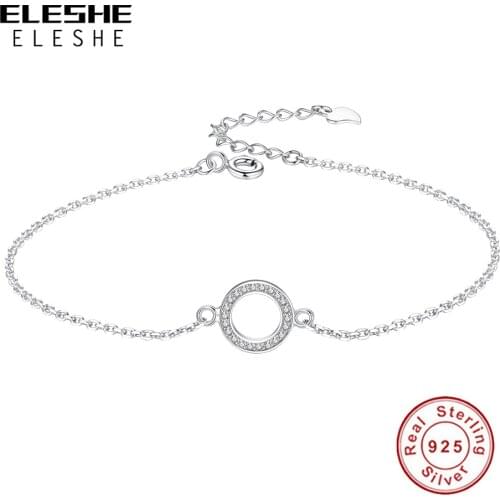 ELESHE 2019 New Authentic 925 Sterling Silver Glittering Round Circle Charm Bracelet Chain Link Strand Bracelets Women Jewelry