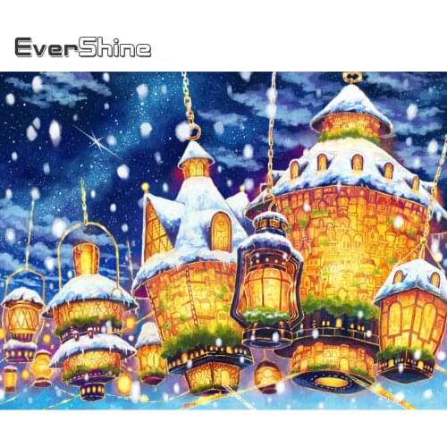 Evershine 5D DIY Diamond Mosaic Lantern Landscape Picture Of Rhinestone Diamond Embroidery Winter Cross Stitch Handicraft